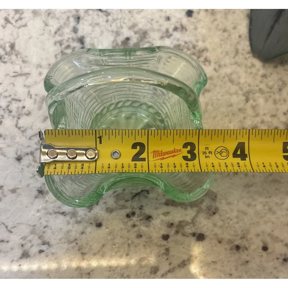 Vintage Green Glass Mini Basket Candy Dish No Chips